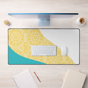 Alfrombrillas De Escritorio Ondas simples - Patrón floral Turquesa y Amarillo