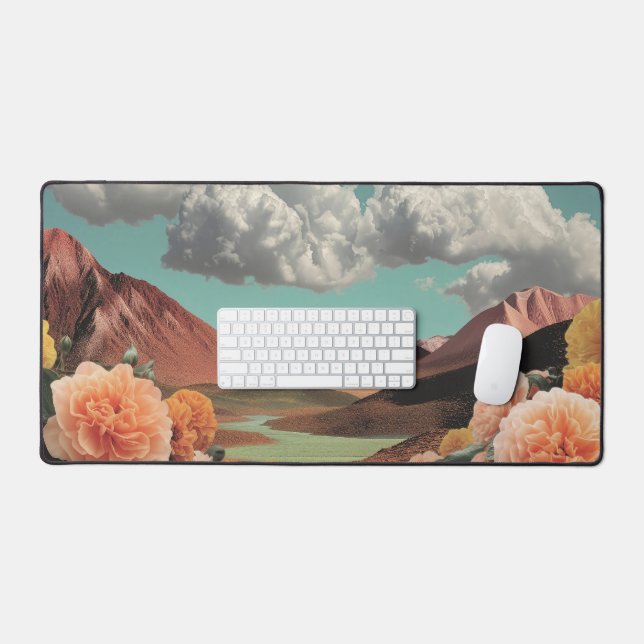 Alfrombrillas De Escritorio Paisaje montañoso floral surrealista con nubes dra (Teclado y ratón)