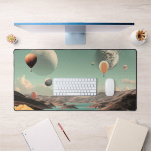 Alfrombrillas De Escritorio Paisaje surrealista con globos aerostáticos y luna