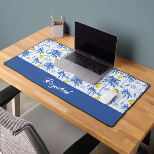 Alfrombrillas De Escritorio Palmeras Limones Monograma Nombre Toile Azul