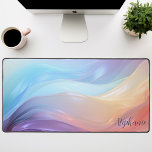 Alfrombrillas De Escritorio Paneles irlandeses abstractos personalizados Paste<br><div class="desc">Transforme su espacio de trabajo con nuestra alfombra de escritorio Pastel de ondas irlandesas personalizadas. Con un diseño abstracto con vibrantes olas de color violeta, rosa, azul y naranja, esta alfombra le da un toque de individualidad y encanto a su escritorio. Personalízalo con tu nombre para hacerlo único tuyo. No...</div>