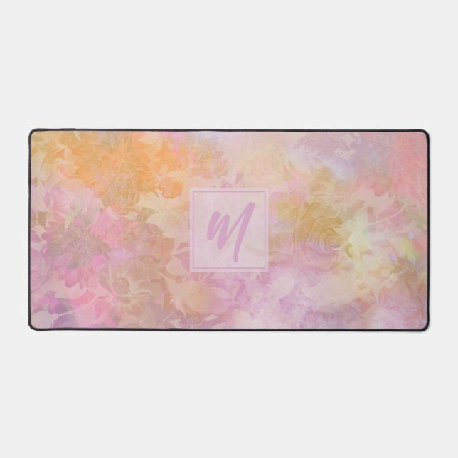 Alfrombrillas De Escritorio Pastel Boho Floral Pattern Chic Script Monogram (Anverso)