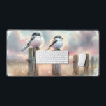 Alfrombrillas De Escritorio Pastel Watercolor Birds Fencepost Sunset<br><div class="desc">Soft watercolor brushwork captures two fluffy songbirds resting on weathered fence posts as a glowing sunset spreads across a dreamy countryside sky. Gentle washes of peach, blush pink, pale blue, and warm gold blend into a tranquil horizon, creating a calm pastoral atmosphere. The birds appear round and feathery, their delicate...</div>