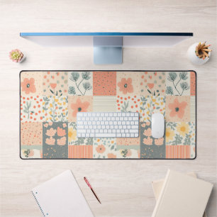 Alfrombrillas De Escritorio Patchwork Floral Coral Melocotón Salvia Vintage