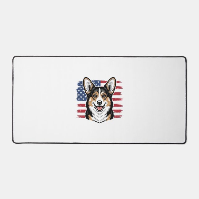 Alfrombrillas De Escritorio Patriotic Corgi American Flag Vintage Vector Desig (Anverso)