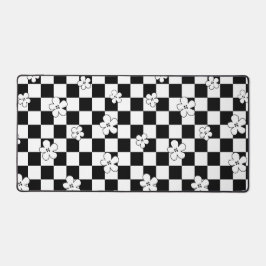 Alfrombrillas De Escritorio Patrón blanco y negro a cuadros florales
