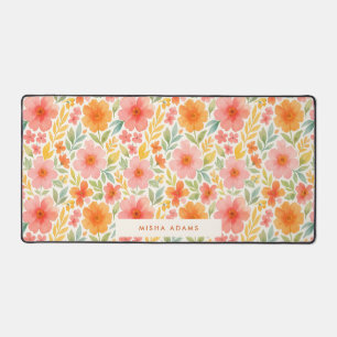 Alfrombrillas De Escritorio Patrón Brillante Rosa Naranja Floral Acuarela 