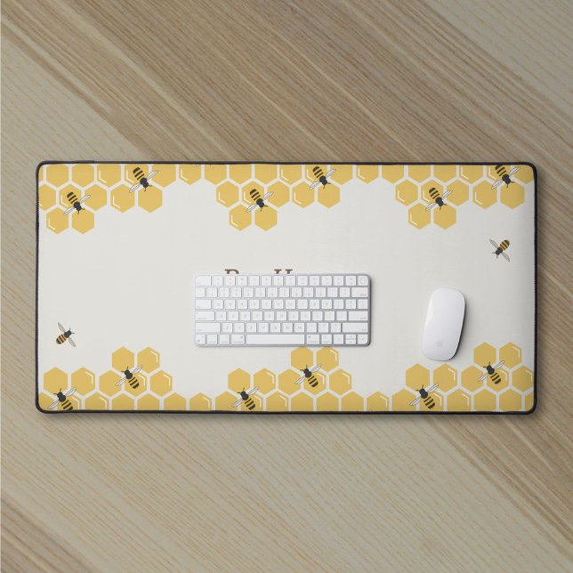 Alfrombrillas De Escritorio Patrón de abeja y abeja (Bee and Honeycomb Pattern Desk Mat)