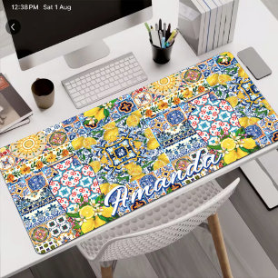 Alfrombrillas De Escritorio Patrón de azulejos mediterráneos de naranja chic