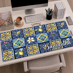 Alfrombrillas De Escritorio Patrón de baldosas de cítrico siciliano azul teal