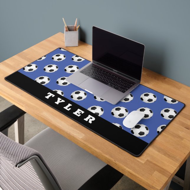 Alfrombrillas De Escritorio Patrón de bolas de fútbol, nombre en azul y negro (Oficina 2)