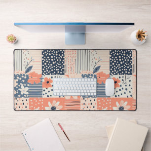 Alfrombrillas De Escritorio Patrón de colcha de patchwork floral Navy Coral