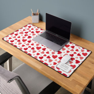 Alfrombrillas De Escritorio Patrón de corazones rojos de patchwork con acuarel