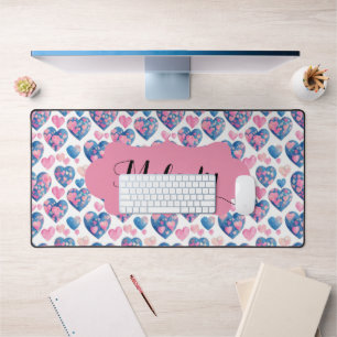 Alfrombrillas De Escritorio Patrón de Corazones Rosa Azul 3D de San Valentín