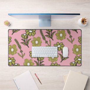 Alfrombrillas De Escritorio Patrón de flor hippie y hondo retro rosa verde Y2K