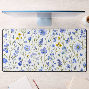 Alfrombrillas De Escritorio Patrón de flores silvestres acuarela azul amarillo