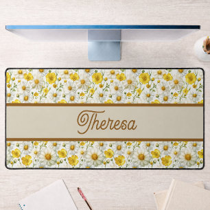 Alfrombrillas De Escritorio Patrón de flores silvestres amarillas con monogram