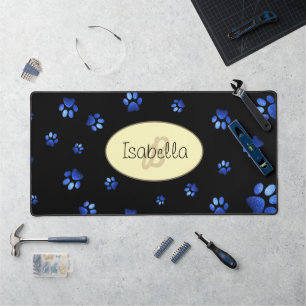 Alfrombrillas De Escritorio Patrón de garras de perro de purpurina azul, Monog