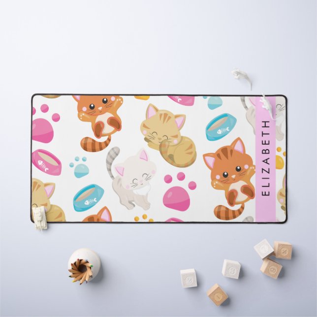 Alfrombrillas De Escritorio Patrón De Gatos, Gatos Cutos, Kitty, Paws, Tu Nomb (Mesa para niños)