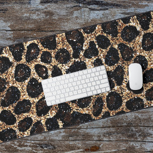 Alfrombrillas De Escritorio Patrón de leopardo negro marrón dorado con brillo 