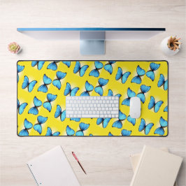 Alfrombrillas De Escritorio Patrón de mariposas azules en amarillo