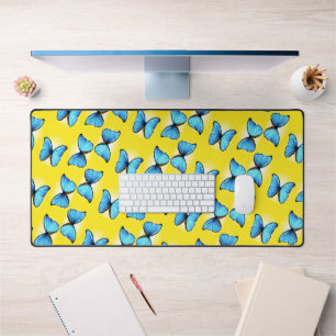 Alfrombrillas De Escritorio Patrón de mariposas azules en amarillo
