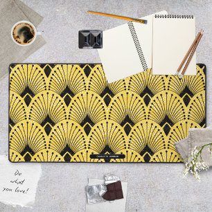 Alfrombrillas De Escritorio Patrón de pavo real retro amarillo negro y blanco