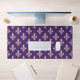 Alfrombrillas De Escritorio Patrón Fleur de Lis, crema francesa real en morado