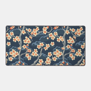 Alfrombrillas De Escritorio Patrón floral azul marino Coral Sakura Crema