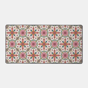 Alfrombrillas De Escritorio Patrón floral boho en rojo, rosa y azul verdoso