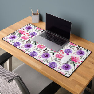 Alfrombrillas De Escritorio Patrón floral de acuarela vibrante en rosa y púrpu
