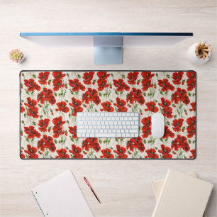 Alfrombrillas De Escritorio Patrón Floral de Amapola Roja Vintage Arte Botánic