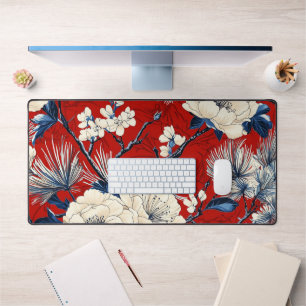 Alfrombrillas De Escritorio Patrón floral de invierno de peonía índigo carmesí