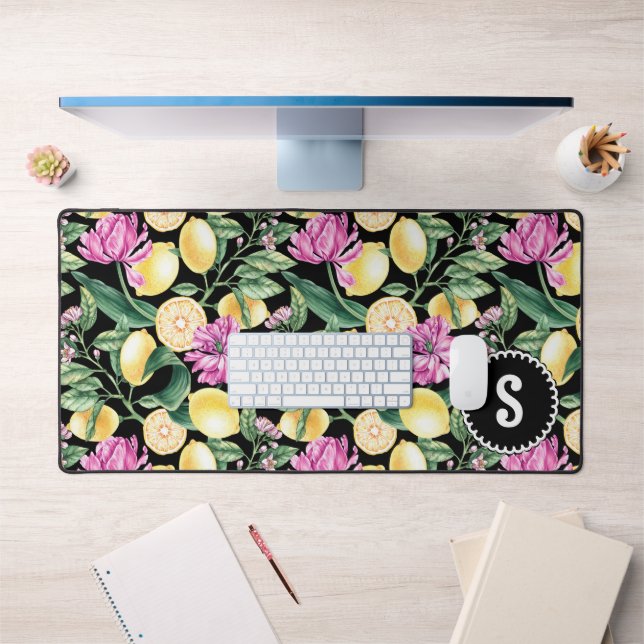 Alfrombrillas De Escritorio Patrón floral de lemones y tulipanes | Monograma d (Oficina 1)