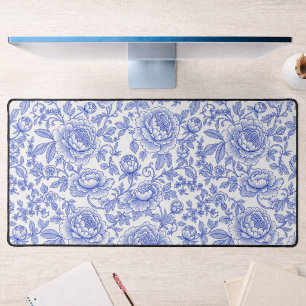 Alfrombrillas De Escritorio Patrón Floral de Toile Francés Azul