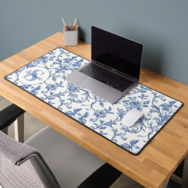 Alfrombrillas De Escritorio Patrón Floral de Toile Francés Azul con Monograma 