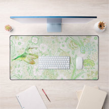 Patrón floral verde vintage y colibrí verde