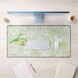 Alfrombrillas De Escritorio Patrón floral verde vintage y colibrí verde