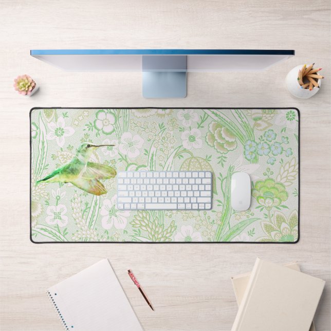 Alfrombrillas De Escritorio Patrón floral verde vintage y colibrí verde (Oficina 1)