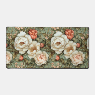 Alfrombrillas De Escritorio Patrón floral vintage de peony Peach y Cream