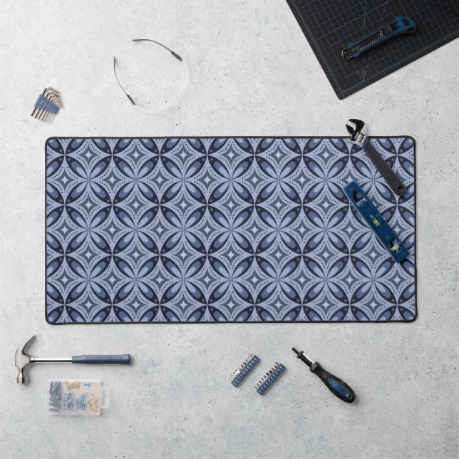 Alfrombrillas De Escritorio Patrón geométrico azul estilo retro (Puesto de trabajo)