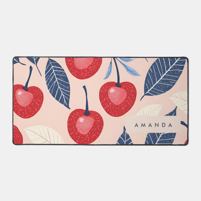 Alfrombrillas De Escritorio Patrón personalizado de cerezo y hoja monograma (Anverso)