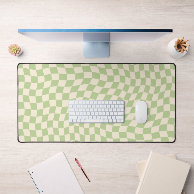 Alfrombrillas De Escritorio Patrón retro Sage Green Waved Checkered (Oficina 1)