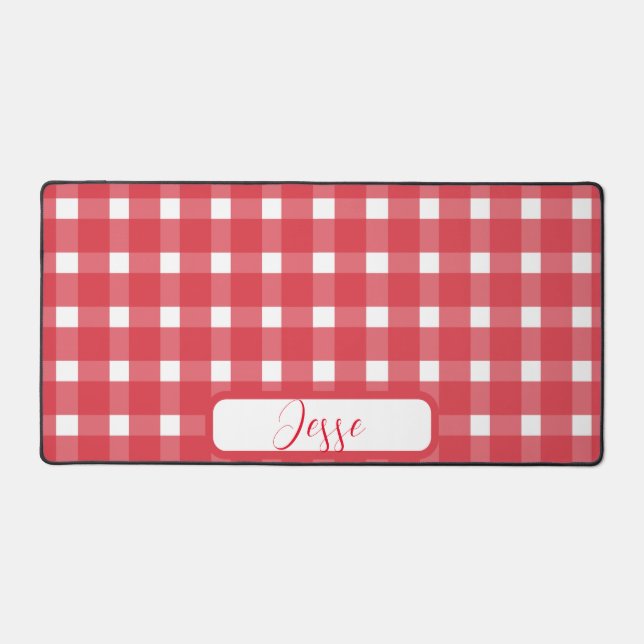 Alfrombrillas De Escritorio Patrón rojo de Gingham blanco (Anverso)