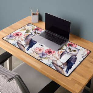 Alfrombrillas De Escritorio Patrón sin soldadura de lechuza floral acuarela