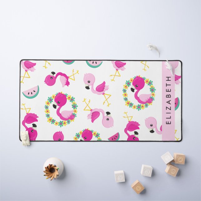 Alfrombrillas De Escritorio Patrón tropical, flamencos, flores, tu nombre (Mesa para niños)