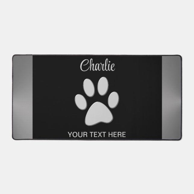 Alfrombrillas De Escritorio Paw de perro plateado sobre fondo negro (Anverso)