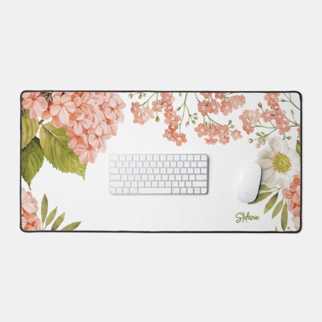 Alfrombrillas De Escritorio Peach Hydrangeas Floral Personalizada (Teclado y ratón)