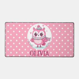 Alfrombrillas De Escritorio Pequeña lechuza rosa y puntos de polka
