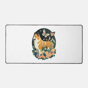 Alfrombrillas De Escritorio Perro Akita con flor y camiseta con mariposa